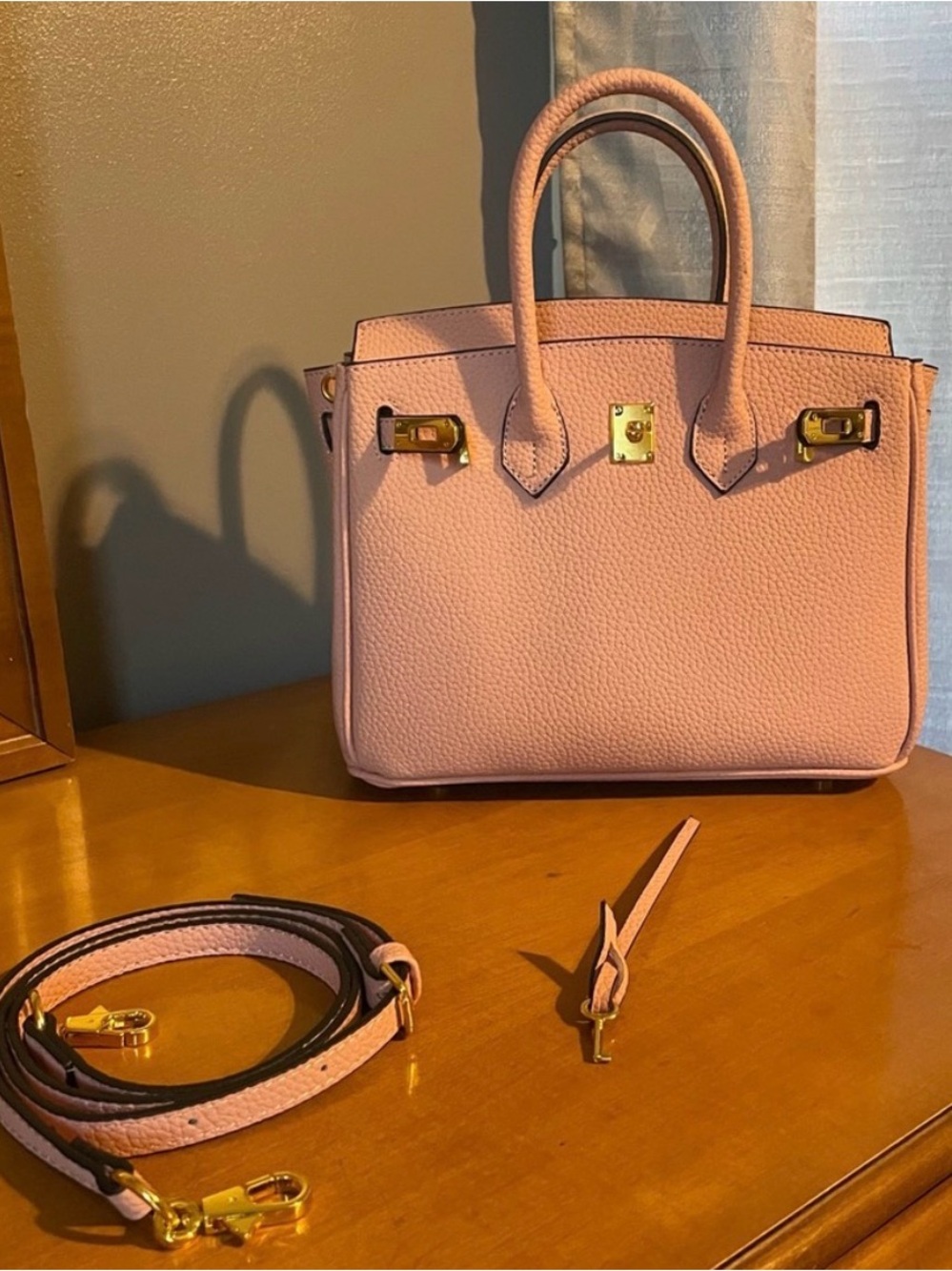 Blush Pink Structured, Leather Top-Handle Satchel - Picture 8 of 11